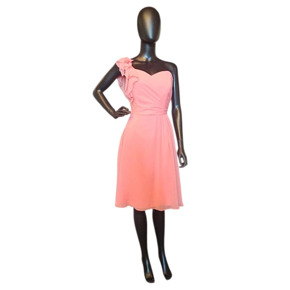 Coral Chiffon One Shoulder Party Dress NWOT - B2